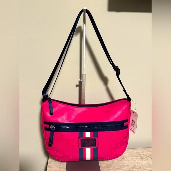 Nautica Vibrant Pink Crossbody Bag with Navy Accents - Picture 3 of 14